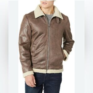 Slate & Stone Mathew Shearling Brown Vegan Leather Jacket Size Large